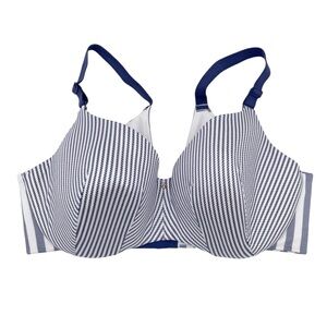 Cacique Lightly Lined Balconette Bra Size 40DDD Blue White Striped Underwire